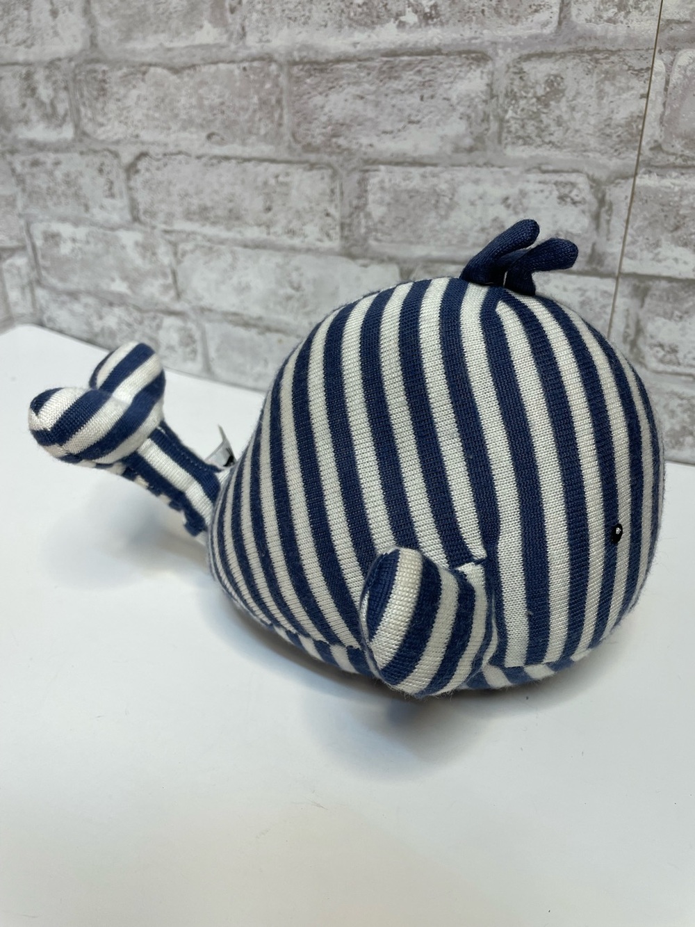 Jellycat Whale Plush Rattle Toy Baby Striped Blue White Stuffed Animal Lovey